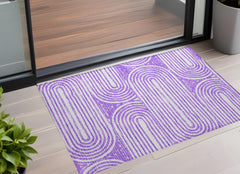 3' X 4' Purple and White Abstract Washable Non Skid Indoor Outdoor Area Rug