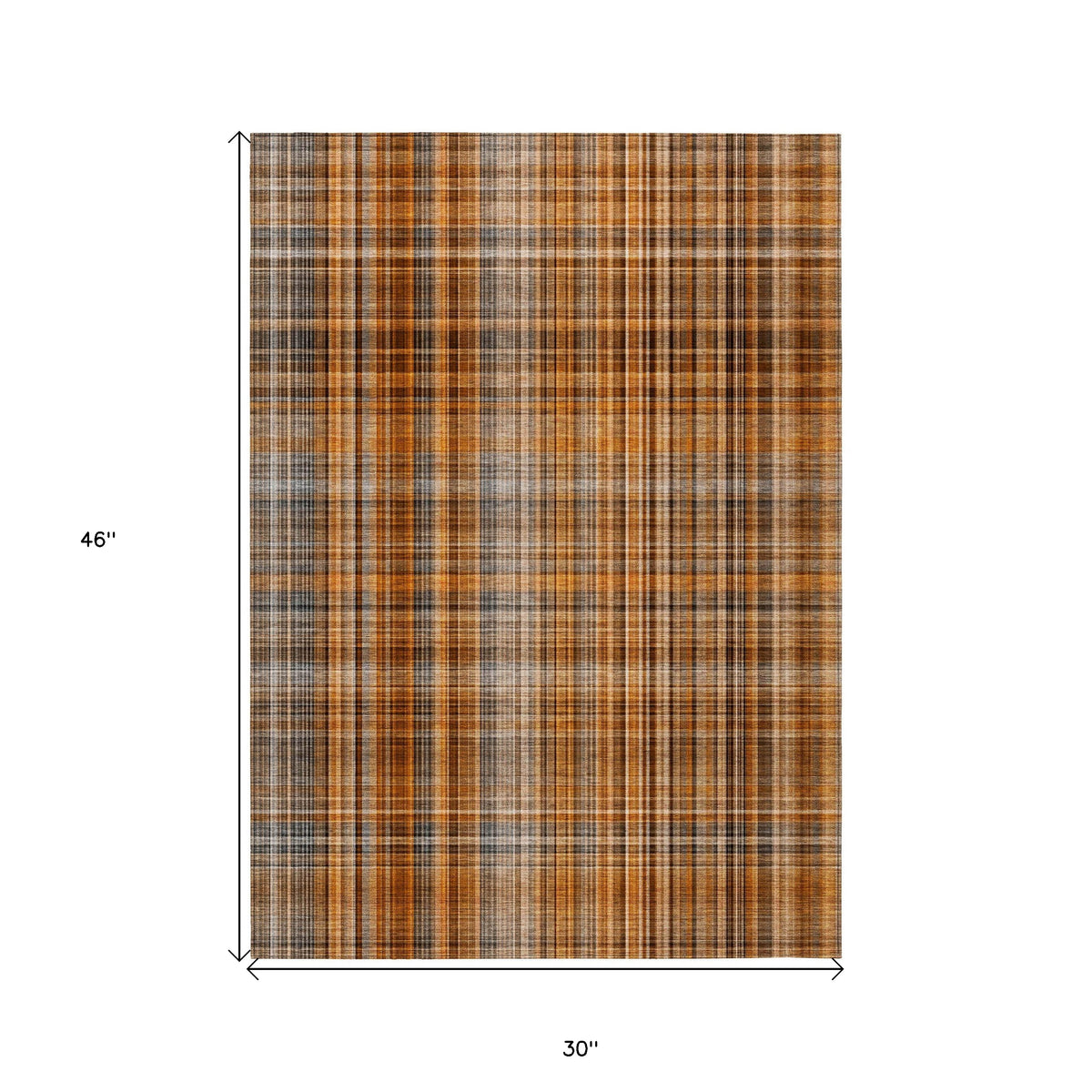 3' X 4' Terra Cotta Plaid Washable Non Skid Indoor Outdoor Area Rug