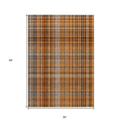3' X 4' Terra Cotta Plaid Washable Non Skid Indoor Outdoor Area Rug