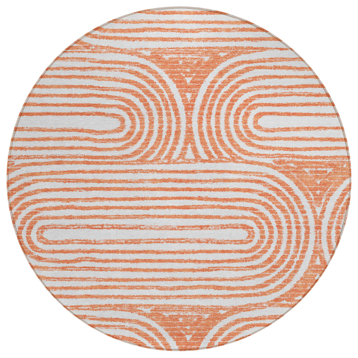 8' Round Salmon Round Abstract Washable Non Skid Indoor Outdoor Area Rug
