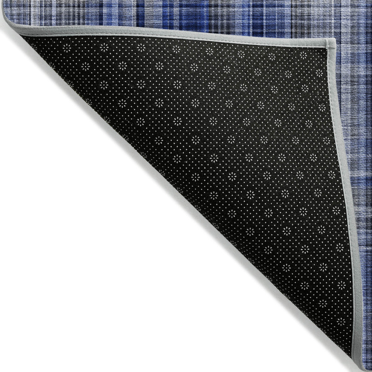 8' Runner Navy Blue Plaid Washable Non Skid Indoor Outdoor Runner Rug