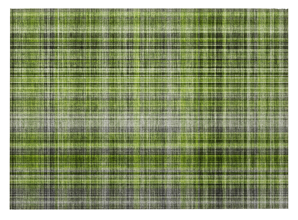 2' X 3' Green Plaid Washable Non Skid Indoor Outdoor Area Rug
