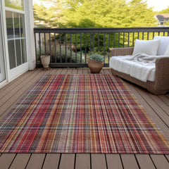 8' X 10' Red Plaid Washable Non Skid Indoor Outdoor Area Rug