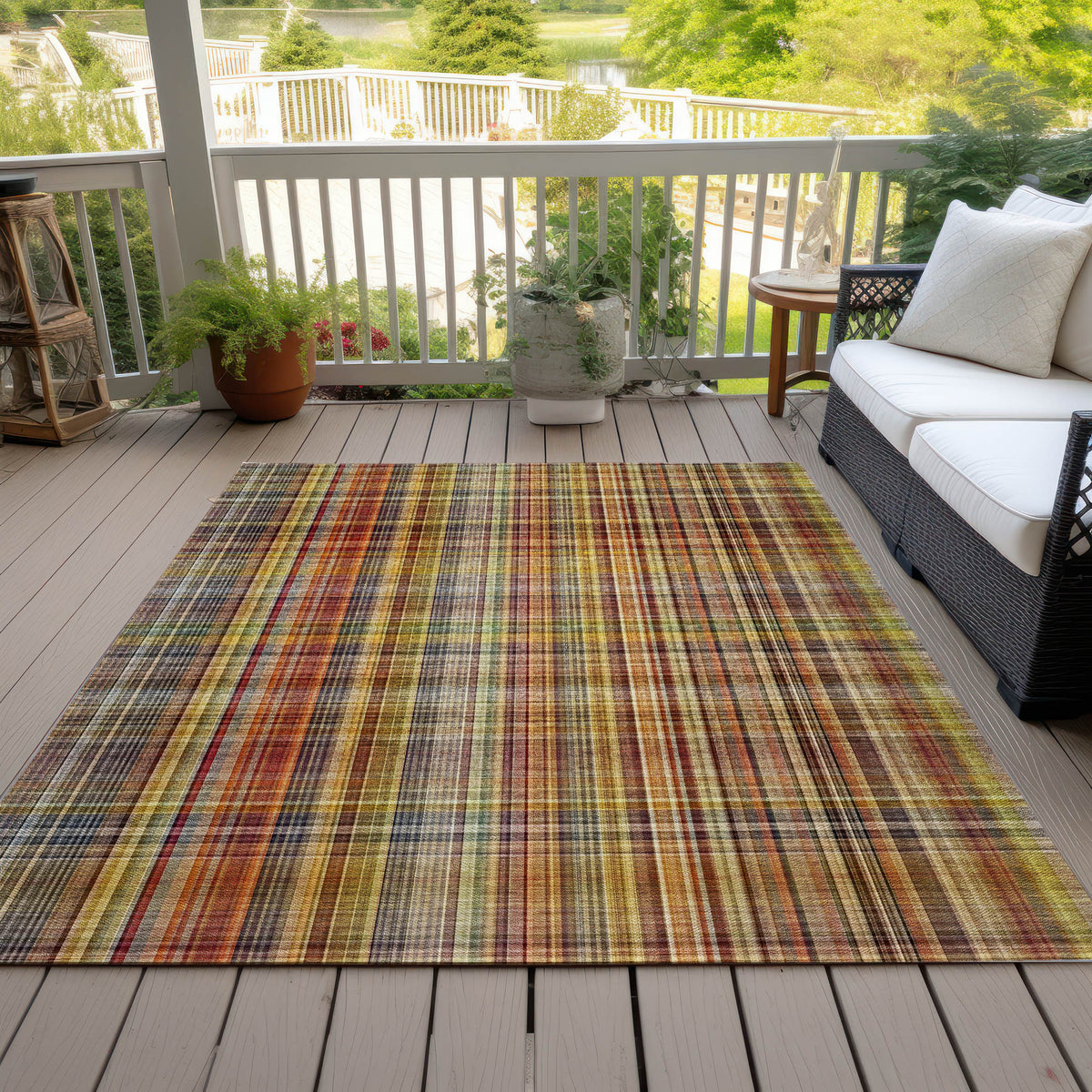 3' X 5' Orange Plaid Washable Non Skid Indoor Outdoor Area Rug