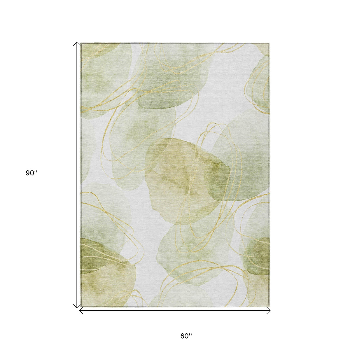 5' X 8' Green and Ivory Abstract Washable Non Skid Indoor Outdoor Area Rug