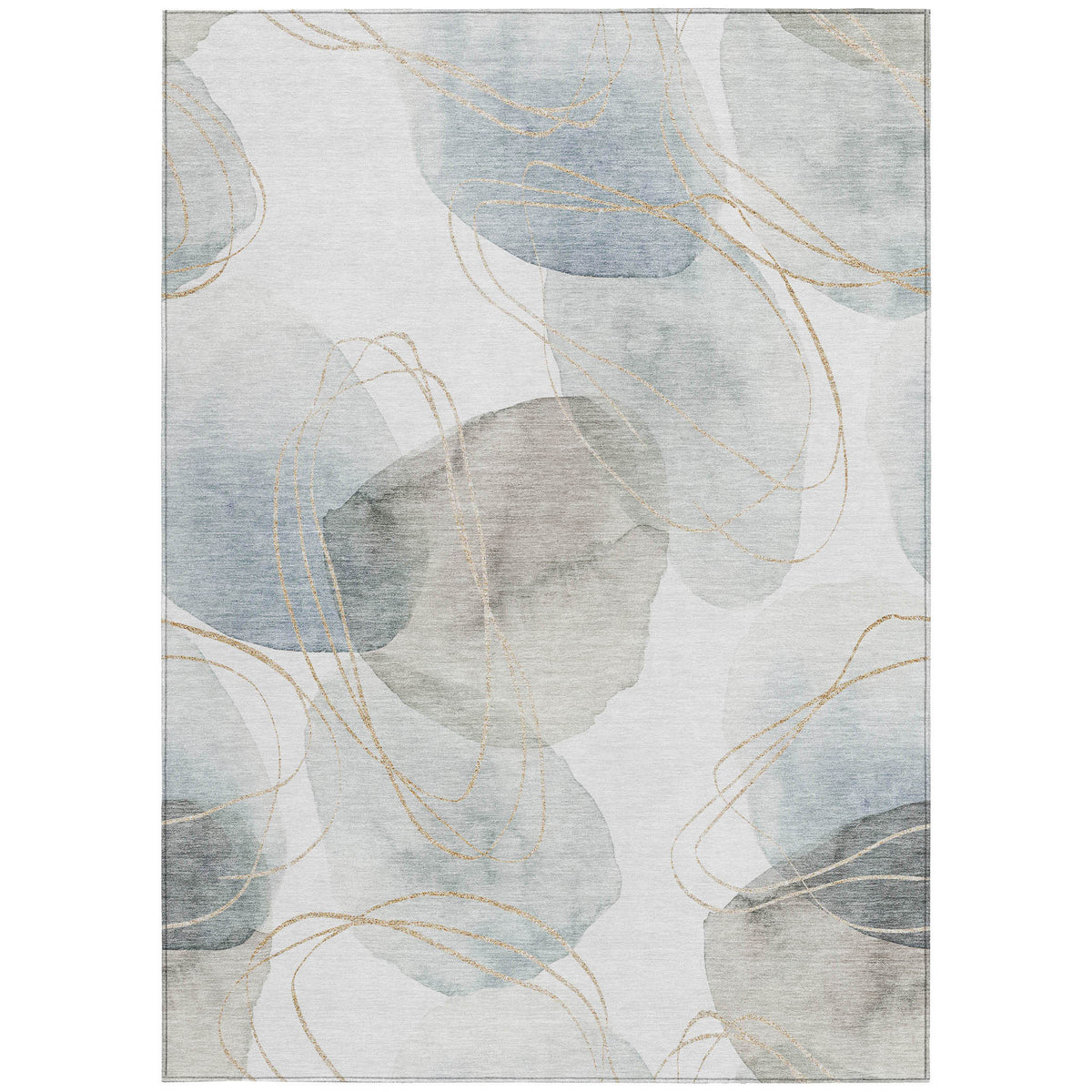 9' X 12' Ivory Blue and Gray Abstract Washable Non Skid Indoor Outdoor Area Rug