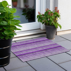 2' X 3' Purple Striped Washable Non Skid Indoor Outdoor Area Rug