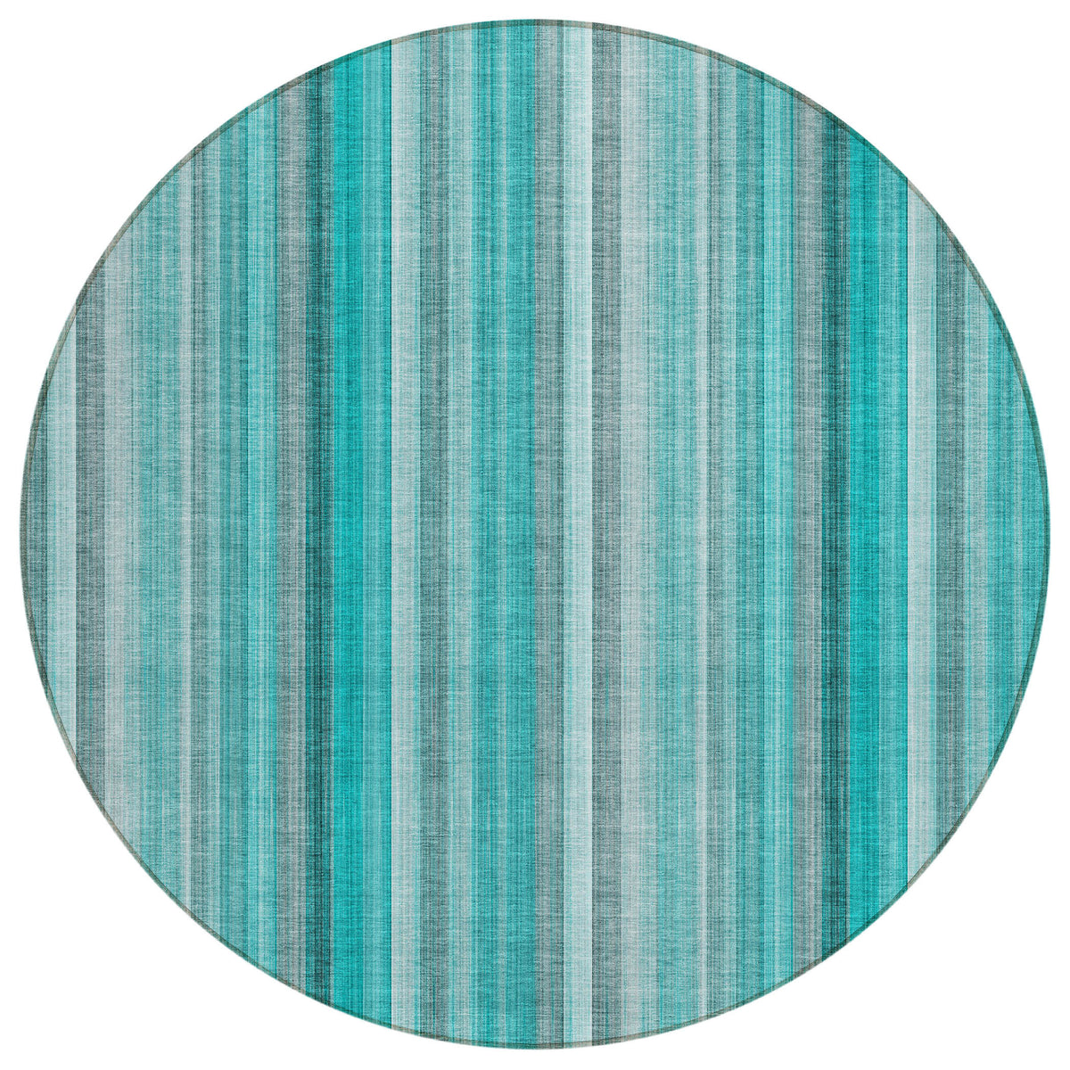 8' Round Teal and Gray Round Striped Washable Non Skid Indoor Outdoor Area Rug