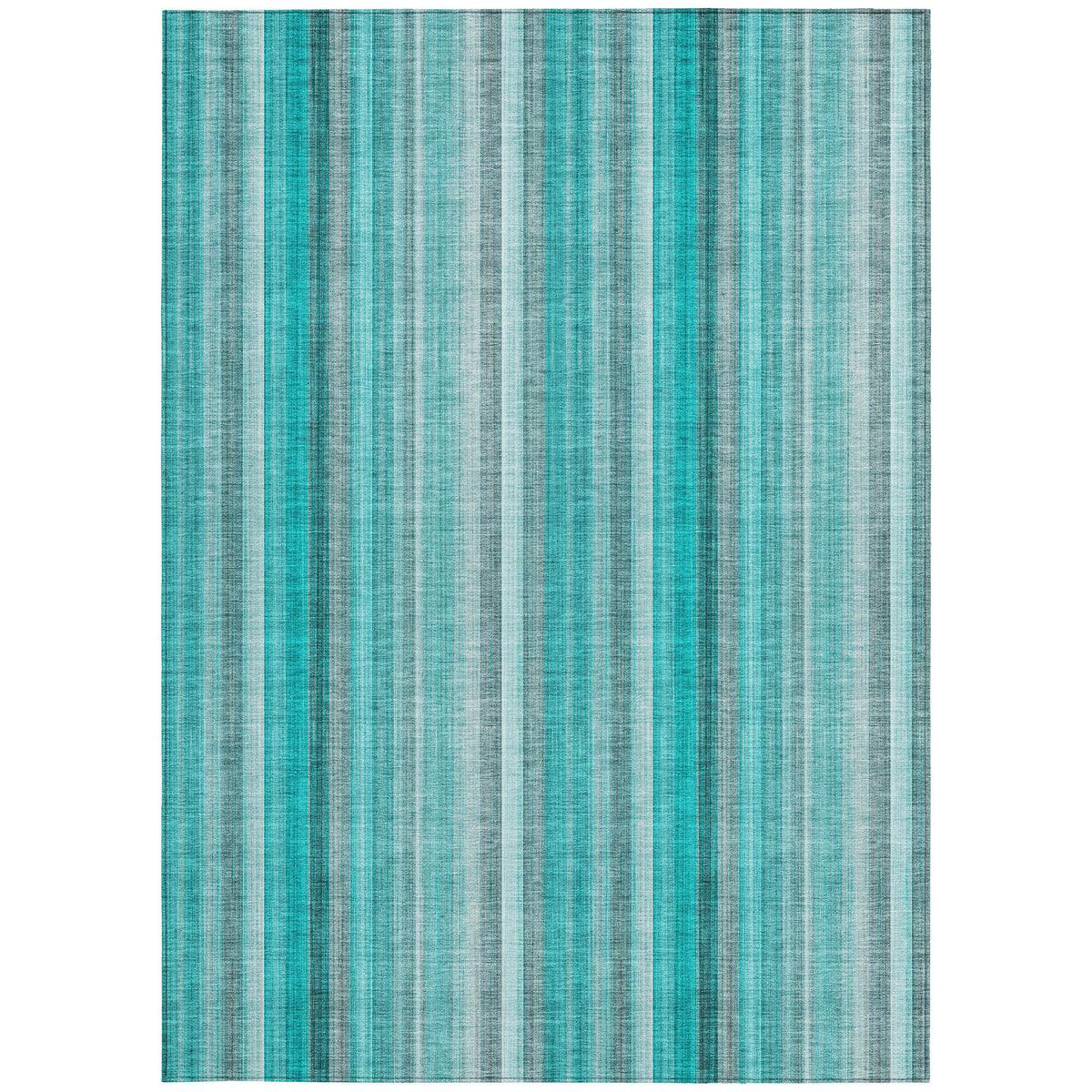10' X 14' Teal and Gray Striped Washable Non Skid Indoor Outdoor Area Rug