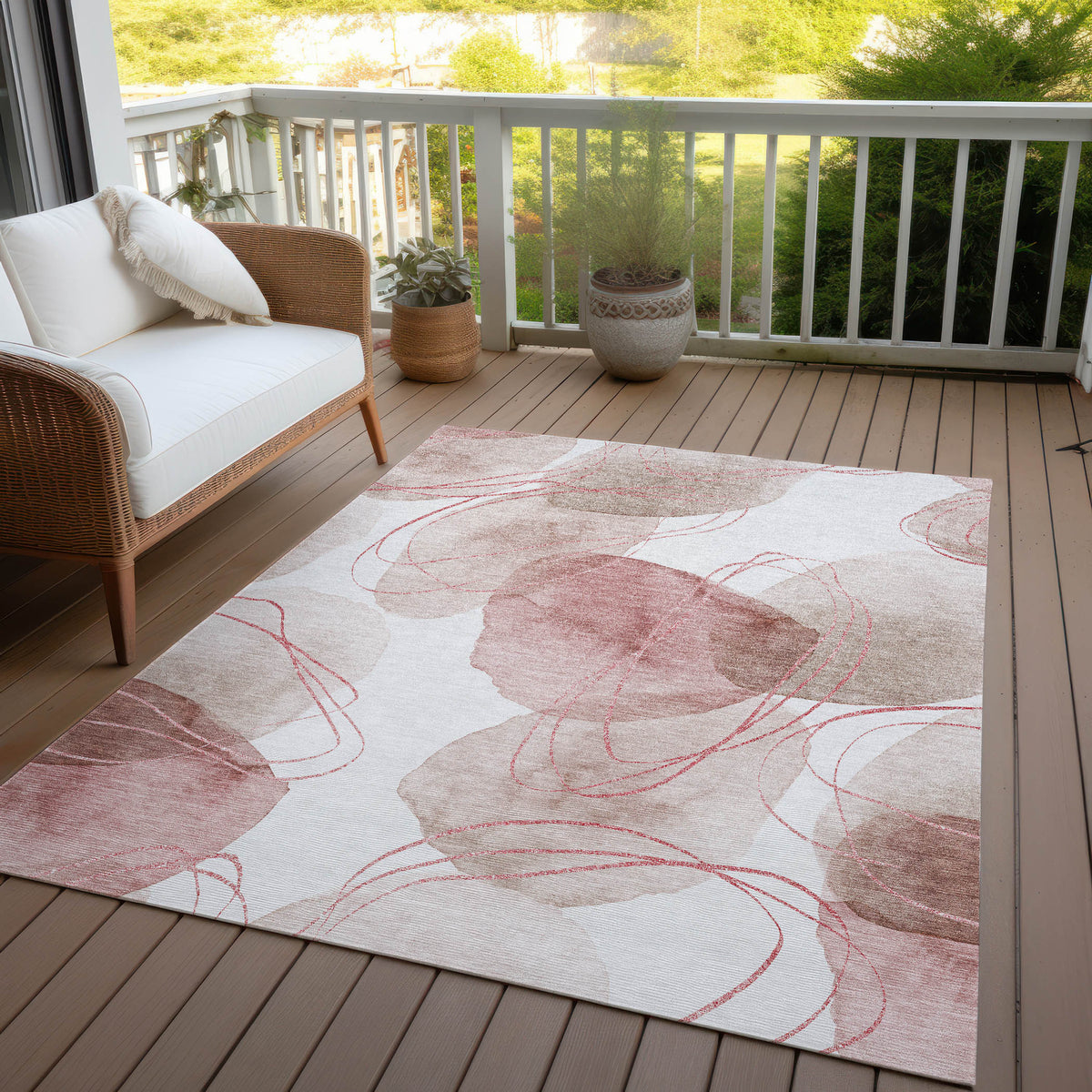 3' X 4' Merlot and Ivory Abstract Washable Non Skid Indoor Outdoor Area Rug