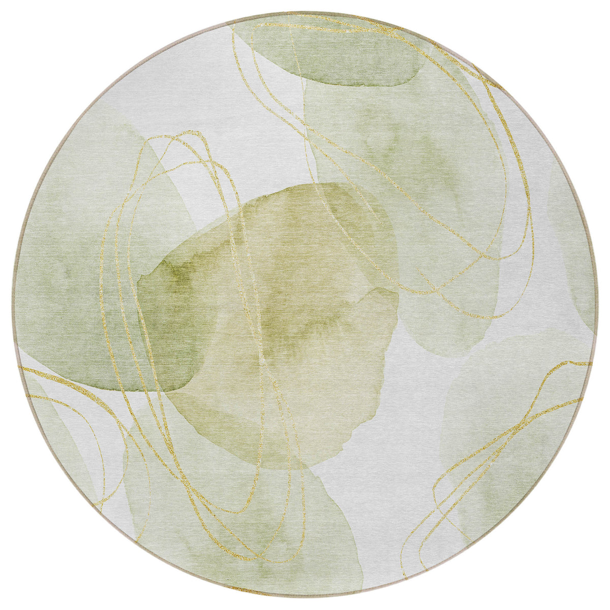 8' Round Green and Ivory Round Abstract Washable Non Skid Indoor Outdoor Area Rug