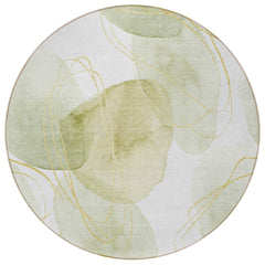 8' Round Green and Ivory Round Abstract Washable Non Skid Indoor Outdoor Area Rug