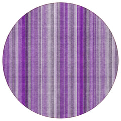 8' Round Purple Round Striped Washable Non Skid Indoor Outdoor Area Rug
