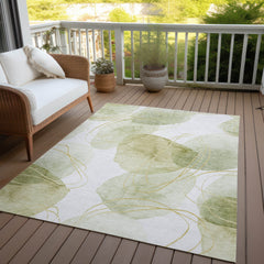 10' X 14' Green and Ivory Abstract Washable Non Skid Indoor Outdoor Area Rug
