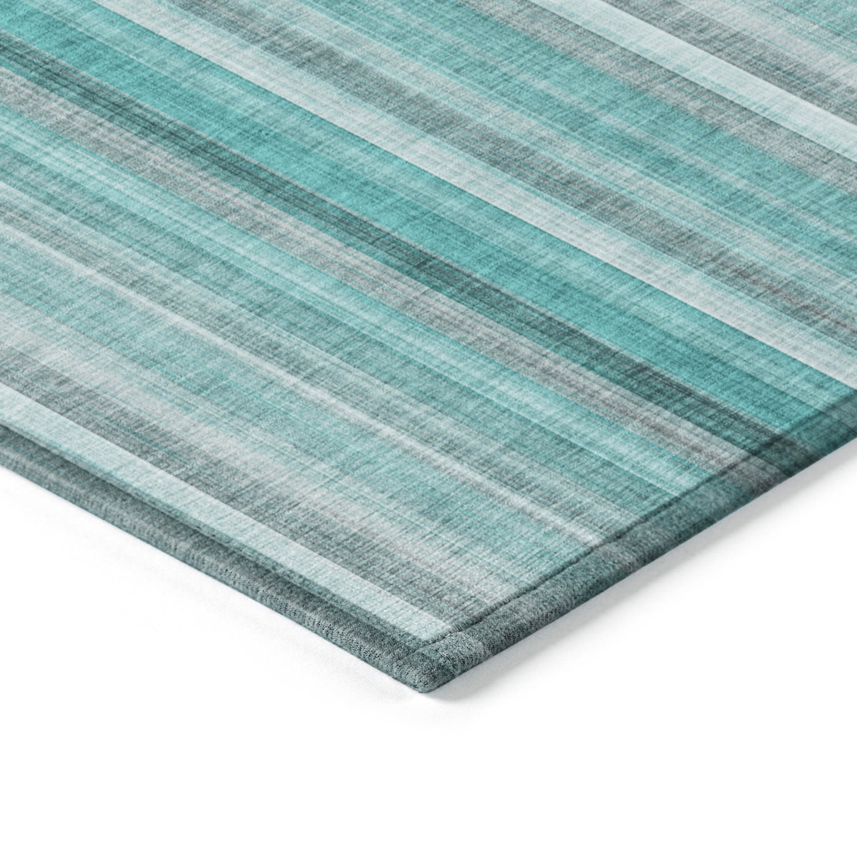 3' X 4' Teal and Gray Striped Washable Non Skid Indoor Outdoor Area Rug