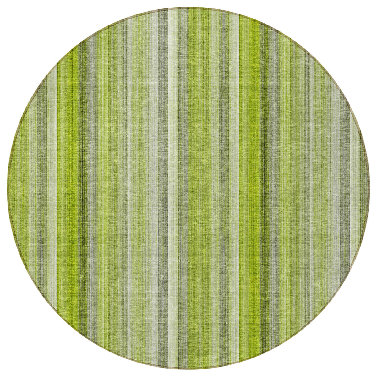 8' Round Green Round Striped Washable Non Skid Indoor Outdoor Area Rug
