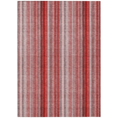 10' X 14' Gray Pink and Red Striped Washable Non Skid Indoor Outdoor Area Rug