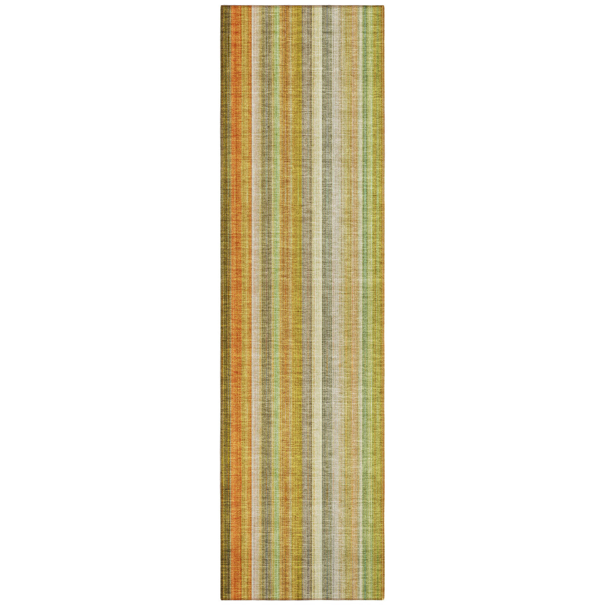 8' Runner Tan Orange and Green Striped Washable Non Skid Indoor Outdoor Runner Rug
