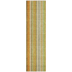 8' Runner Tan Orange and Green Striped Washable Non Skid Indoor Outdoor Runner Rug
