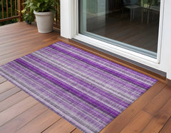 3' X 5' Purple Striped Washable Non Skid Indoor Outdoor Area Rug