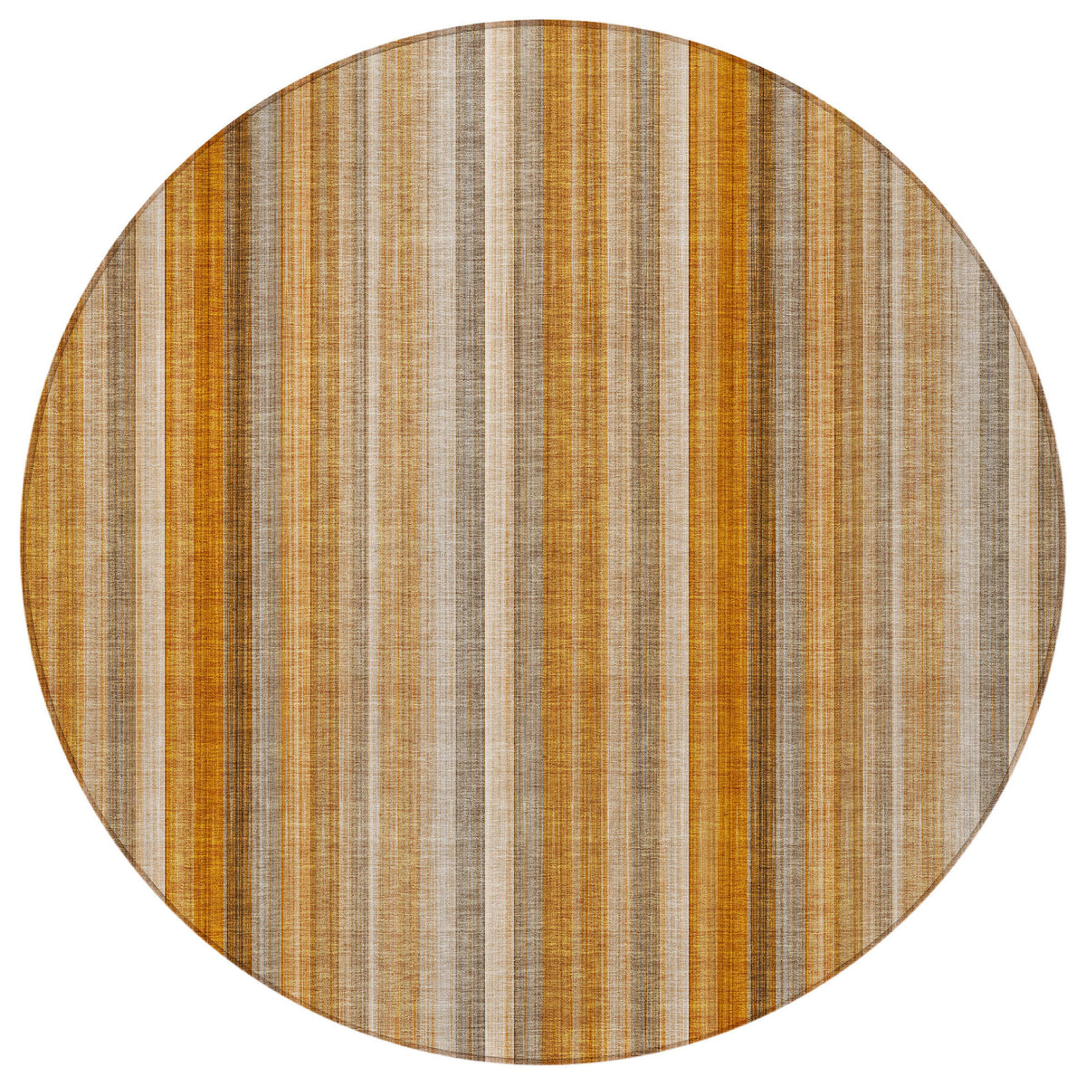 8' Round Orange Ivory and Gray Round Striped Washable Non Skid Indoor Outdoor Area Rug