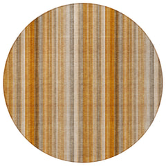 8' Round Orange Ivory and Gray Round Striped Washable Non Skid Indoor Outdoor Area Rug