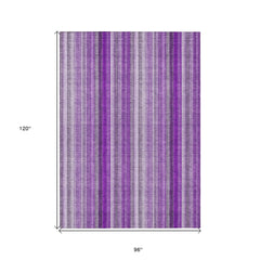 8' X 10' Purple Striped Washable Non Skid Indoor Outdoor Area Rug