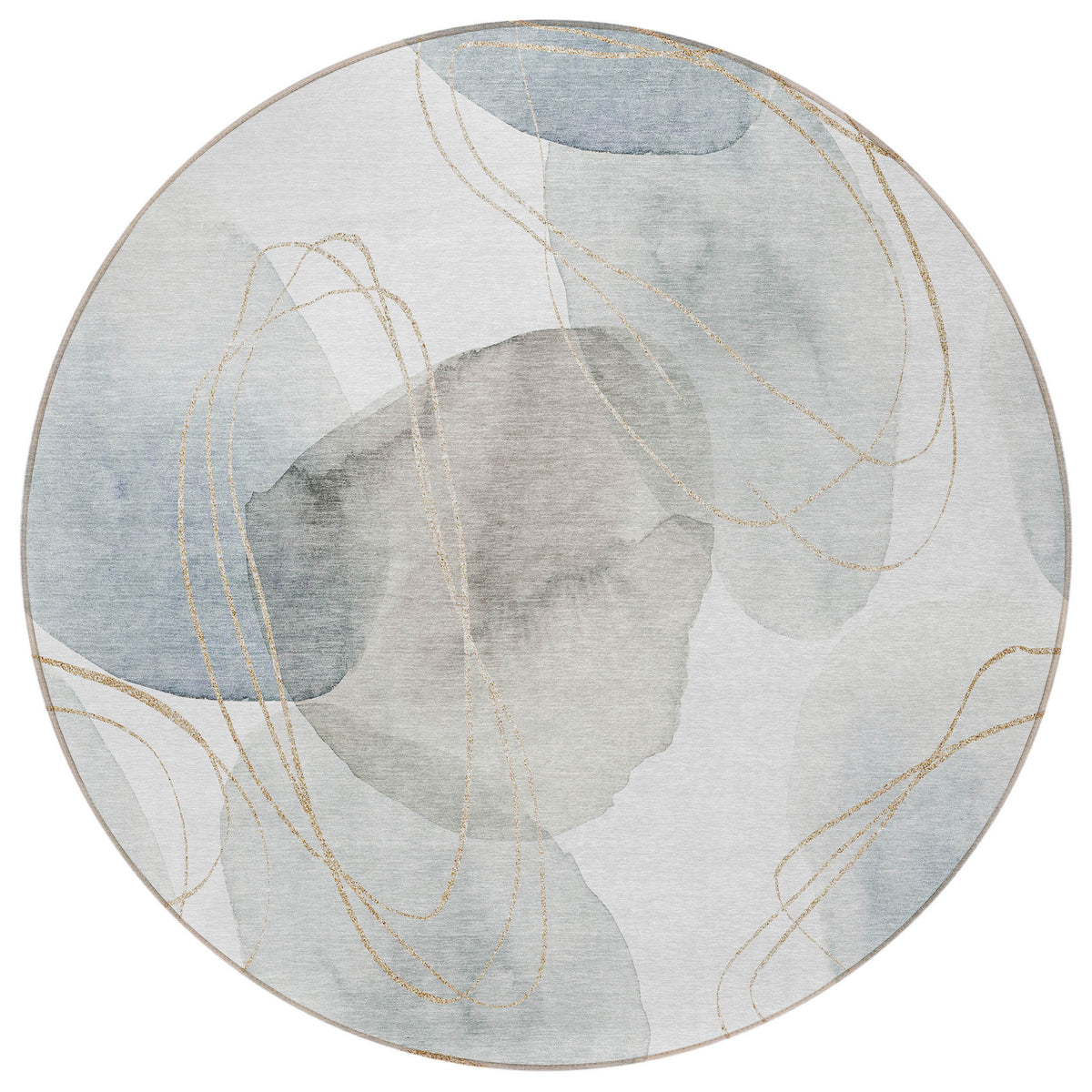 8' Round Ivory Blue and Gray Round Abstract Washable Non Skid Indoor Outdoor Area Rug