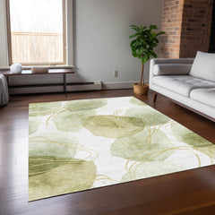 3' X 5' Green and Ivory Abstract Washable Non Skid Indoor Outdoor Area Rug