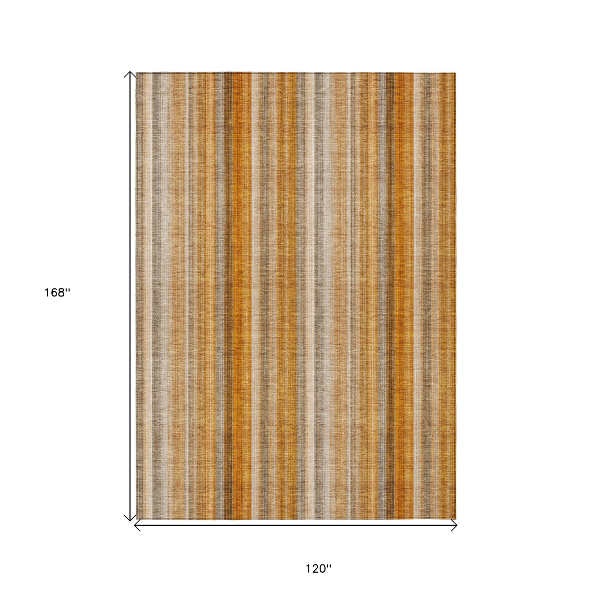 10' X 14' Orange Ivory and Gray Striped Washable Non Skid Indoor Outdoor Area Rug