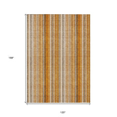 10' X 14' Orange Ivory and Gray Striped Washable Non Skid Indoor Outdoor Area Rug