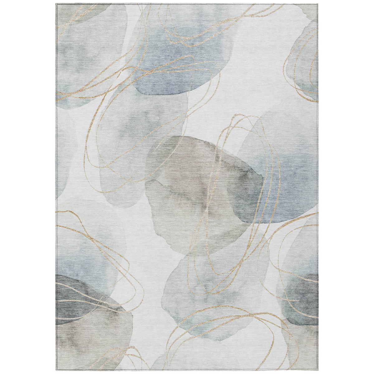 3' X 4' Ivory Blue and Gray Abstract Washable Non Skid Indoor Outdoor Area Rug