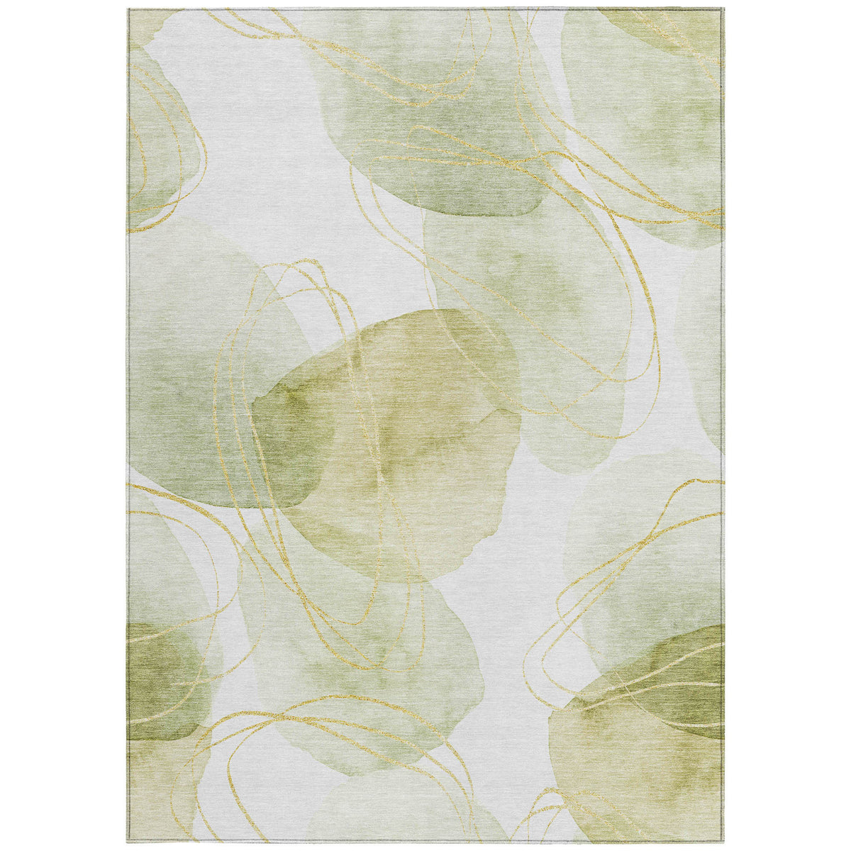 3' X 4' Green and Ivory Abstract Washable Non Skid Indoor Outdoor Area Rug