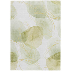 3' X 4' Green and Ivory Abstract Washable Non Skid Indoor Outdoor Area Rug