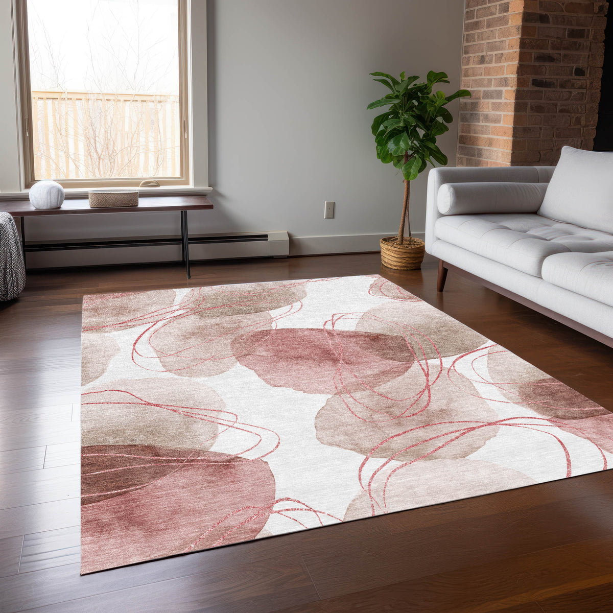 9' X 12' Merlot and Ivory Abstract Washable Non Skid Indoor Outdoor Area Rug