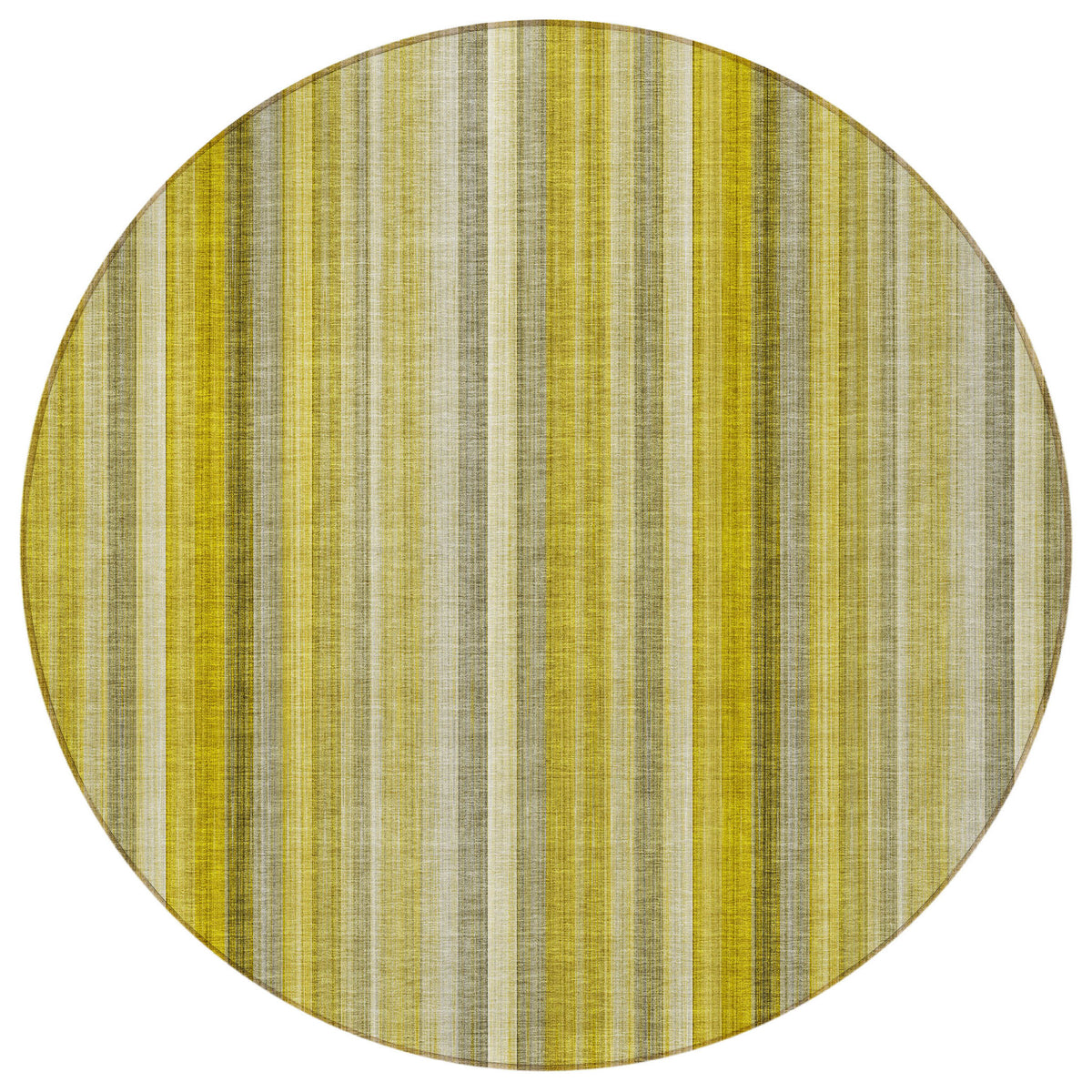 8' Round Gold Round Striped Washable Non Skid Indoor Outdoor Area Rug