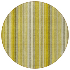 8' Round Gold Round Striped Washable Non Skid Indoor Outdoor Area Rug