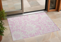 3' X 4' Pink and Ivory Floral Washable Non Skid Indoor Outdoor Area Rug