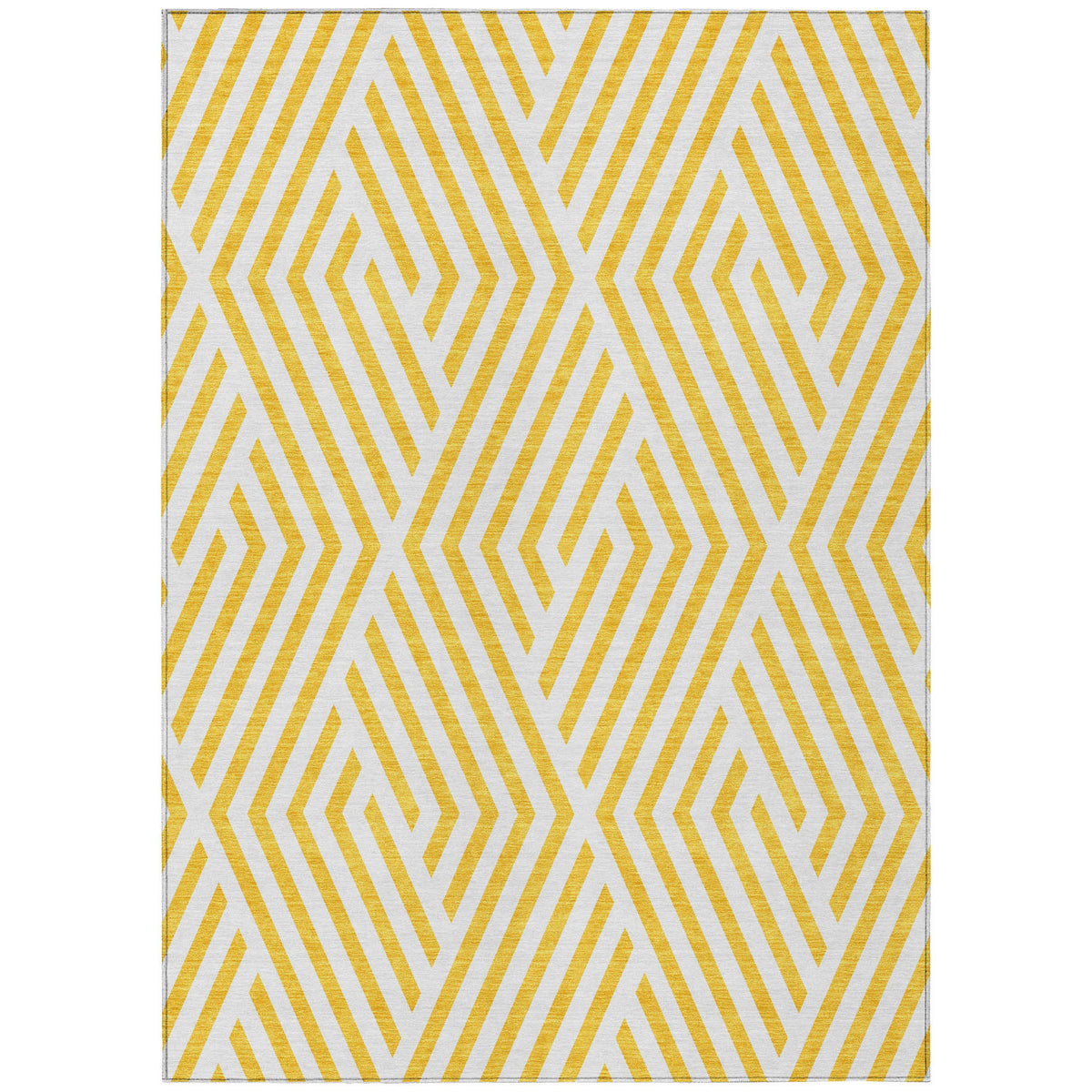 9' X 12' Gold and White Geometric Washable Non Skid Indoor Outdoor Area Rug