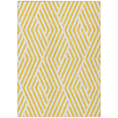 9' X 12' Gold and White Geometric Washable Non Skid Indoor Outdoor Area Rug