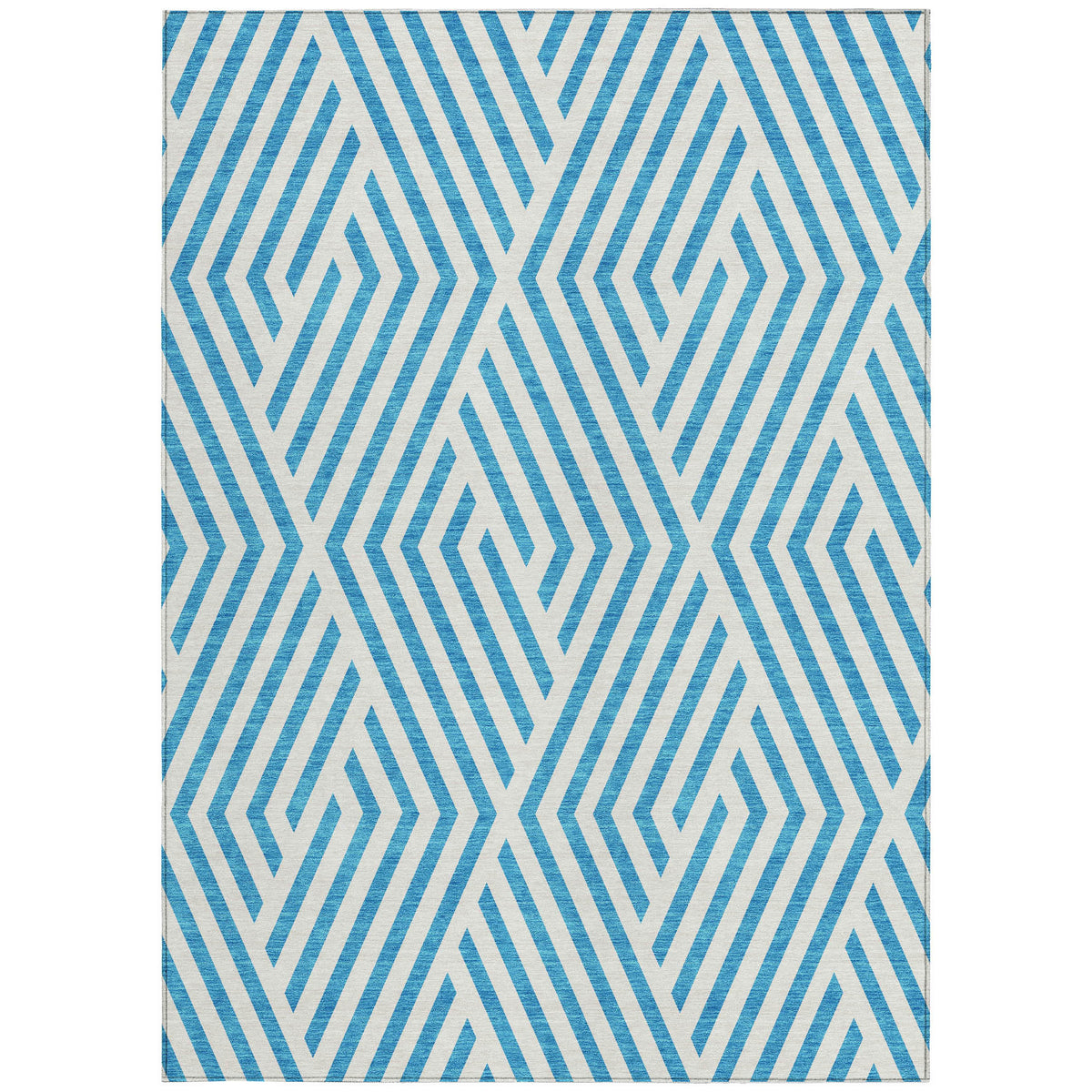 8' X 10' Teal and White Geometric Washable Non Skid Indoor Outdoor Area Rug