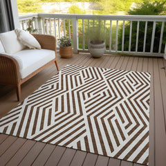 5' X 8' Brown and White Geometric Washable Non Skid Indoor Outdoor Area Rug