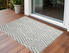 3' X 4' Gray and Ivory Geometric Washable Non Skid Indoor Outdoor Area Rug