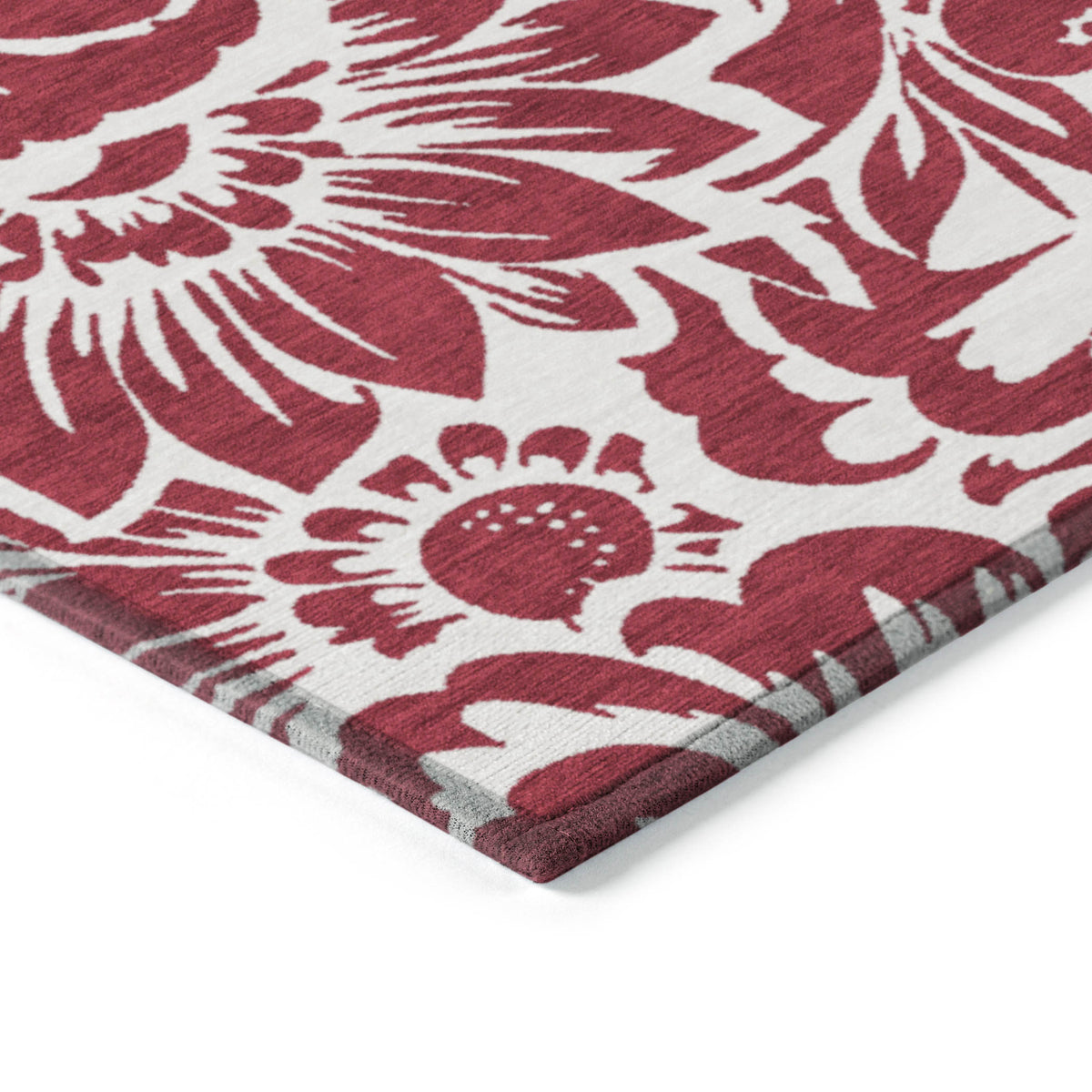 2' X 3' Burgundy and White Floral Washable Non Skid Indoor Outdoor Area Rug