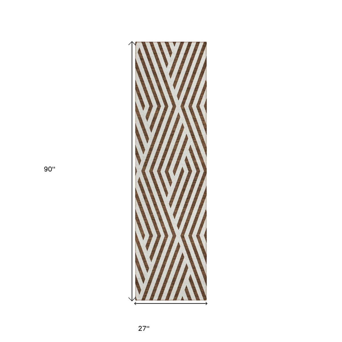 8' Runner Brown and White Geometric Washable Non Skid Indoor Outdoor Runner Rug