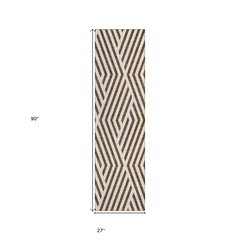 8' Runner Brown and White Geometric Washable Non Skid Indoor Outdoor Runner Rug