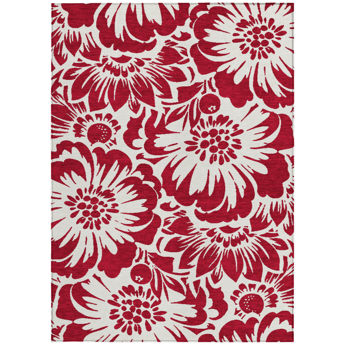 3' X 4' Burgundy and White Floral Washable Non Skid Indoor Outdoor Area Rug