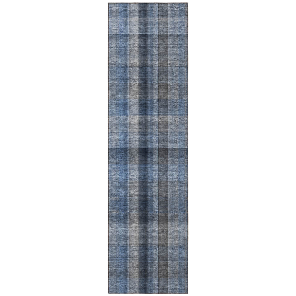8' Runner Blue Plaid Washable Non Skid Indoor Outdoor Runner Rug