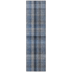 8' Runner Blue Plaid Washable Non Skid Indoor Outdoor Runner Rug