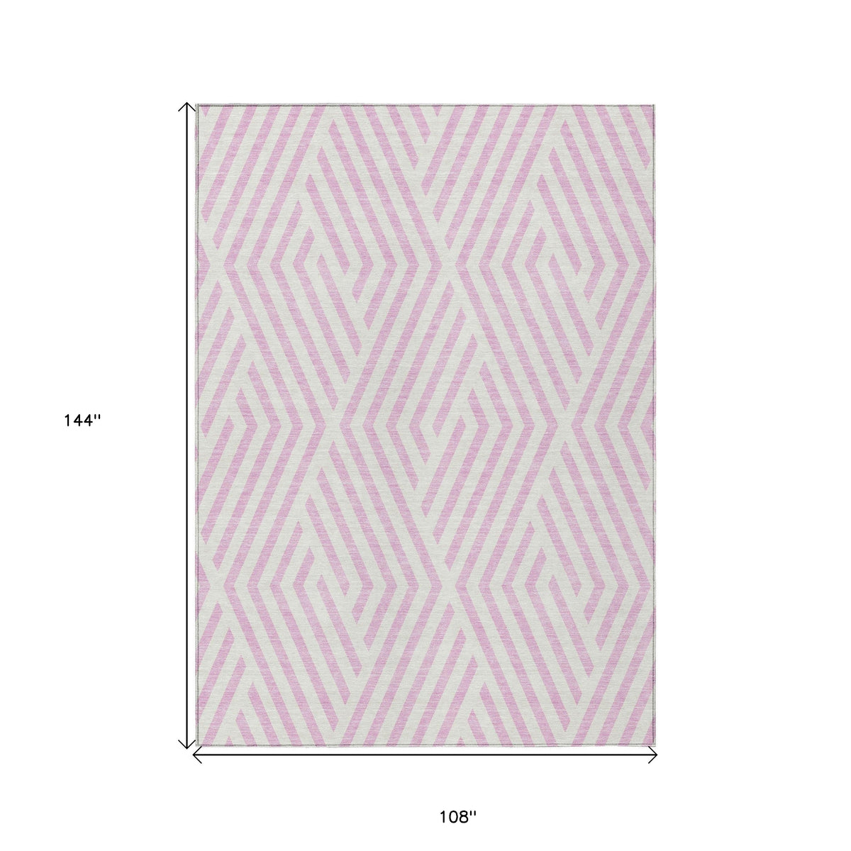 9' X 12' Pink and White Geometric Washable Non Skid Indoor Outdoor Area Rug